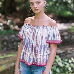 Tie Dyed Off the Shoulder Top with Smocking